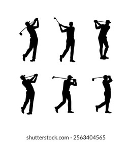 Golf player silhouette vector illustration featuring sports themes with skier, hockey, and fun competition elements