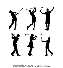 Golf player silhouette vector illustration featuring sports themes with skier, hockey, and fun competition elements