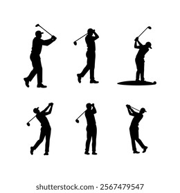 Golf player silhouette vector illustration featuring sports themes with skier, hockey, and fun competition elements