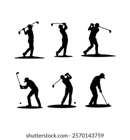 Golf player silhouette vector illustration featuring sports themes with skier, hockey, and fun competition elements