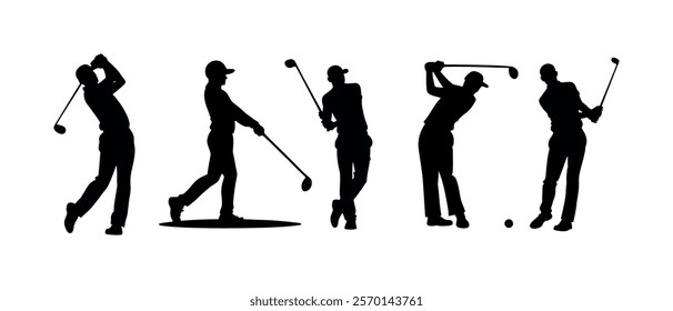 Golf player silhouette vector illustration featuring sports themes with skier, hockey, and fun competition elements