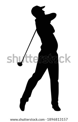 Golf player silhouette vector on white background, 