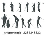 Golf player silhouettes, Golf player playing silhouette
