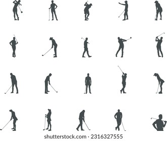 Golf player silhouettes, Golf Player SVG cut files, Golfer silhouette, Golf player playing silhouette