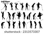 Golf player silhouettes vector illustration set