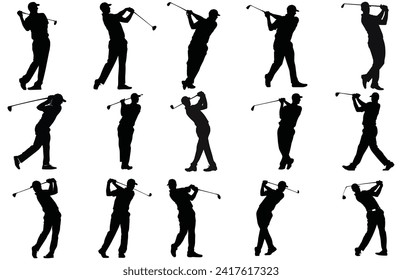 Golf player silhouettes vector illustration set,Golf player silhouettes, Golf player playing silhouette
