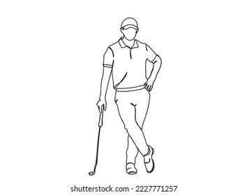 Golf Player Single line art drawing, black and white minimal Vector illustration. for Logo, Wall décor