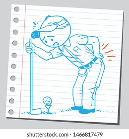 Golf player suffering from back pain.