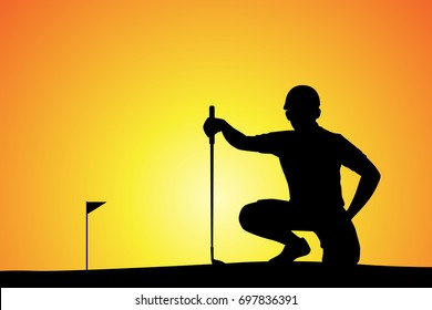 Golf player in sunset isolated vector