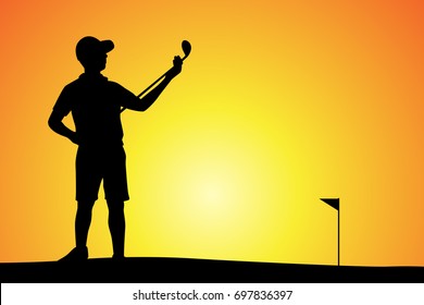 Golf player in sunset isolated vector