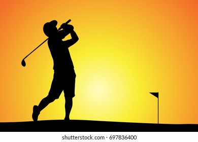 Golf player in sunset isolated vector