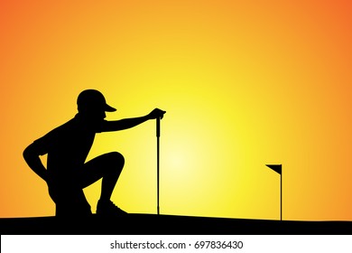 Golf player in sunset isolated vector