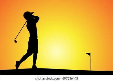 Golf player in sunset isolated vector