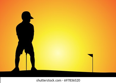 Golf player in sunset isolated vector