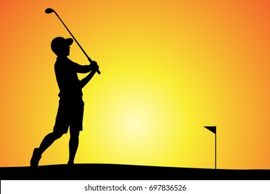 Golf player in sunset isolated vector