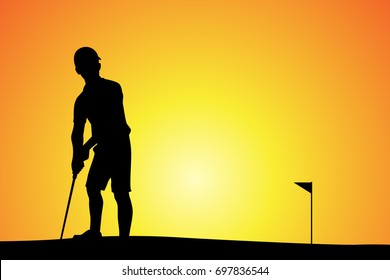 Golf player in sunset isolated vector