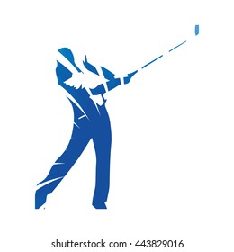 Golf player, golf swing, abstract blue vector silhouette