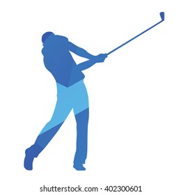 Golf player, golf swing, blue abstract vector silhouette