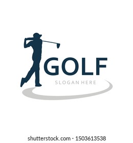 golf player swing hit the ball illustration vector logo design template