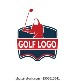 golf player swing hit the ball illustration vector logo design template