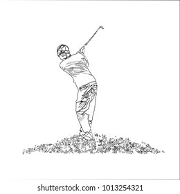 Golf player swing, line drawing sketch abstract vector silhouette,EPS 10