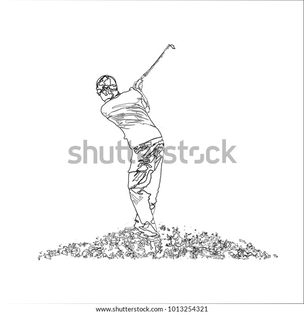 Golf Player Swing Line Drawing Sketch Stock Vector Royalty