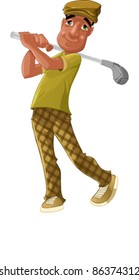 golf player in a swing and watching his ball going far