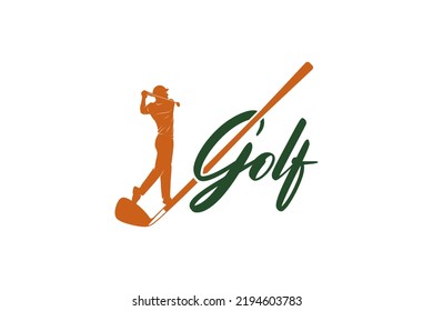 Golf player swings a golf club logo design silhouette illustration icon symbol sport 