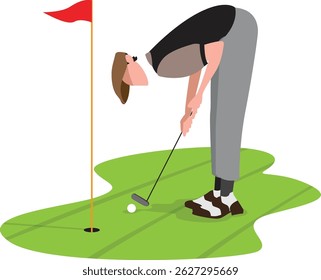 Golf player trying make a hole