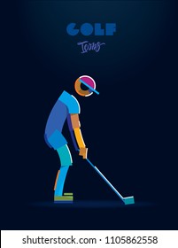 Jugador de golf. Pictograma de línea de color del vector