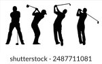 Golf Player Vector Illustration Set, Black and White Silhouettes. Collection of Different Golf Player Poses, Perfect for Logos, Designs, and More.