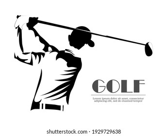 Golf player vector logo, abstract black. Silhouette of a golf player. Active people, golf swing
