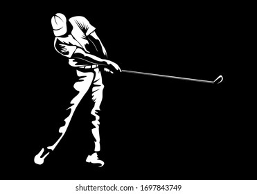 Golf player wearing golf cap. Abstract isolated vector silhouette. Golf player drawing.