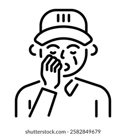 Golf player wiping face icon in linear style 