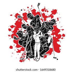 Golf players action cartoon sport graphic vector.