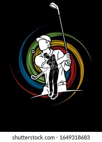 Golf players action cartoon sport graphic vector.