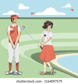 golf players couple in the course
