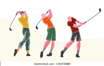 Golf players in different poses. Scalable and editable Vector illustration