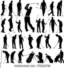 Golf players and equipment big collection - vector