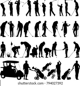 Golf players and equipment big collection - vector