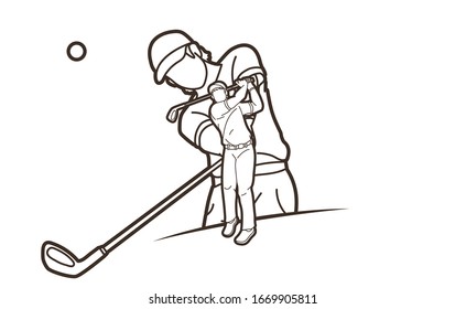 Golf players Golfer action cartoon sport graphic vector.