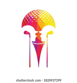 Logo de jugadores de golf con elementos de diseño de palos y pelotas. Se puede usar para compañías de equipos de golf