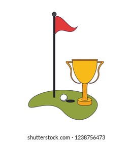 Golf playfield with flag and ball