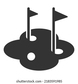 Golf playing field, holes with flags and ball - icon, illustration on white background, glyph style
