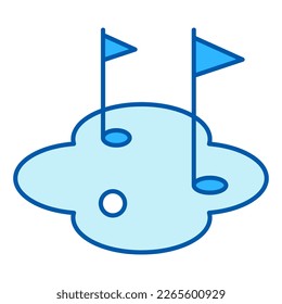 Golf playing field, holes with flags and ball - icon, illustration on white background, similar style