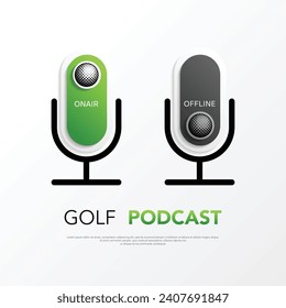 Golf podcast with ball silhouette and microphones different colors