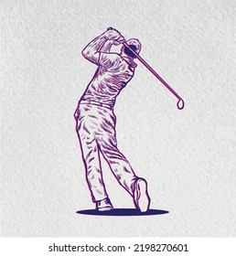 golf pose line art logo vector illustration