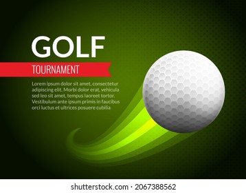 Golf poster abstract ball flying background. Golf ball banner tournament design illustration event