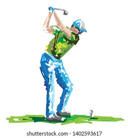 Golf poster. Golfer swing on golf course