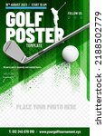 Golf poster template with club, ball and place for your photo - vector illustration